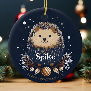 Cute Christmas Hedgehog Pet Name Ceramic Ornament