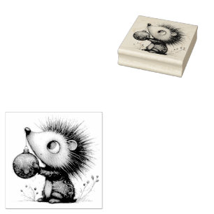 Cute Christmas Hedgehog Rubber Stamp