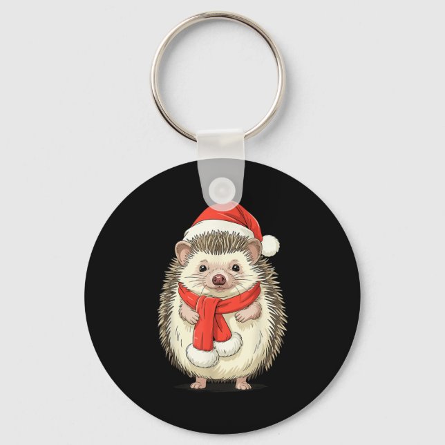 Cute Christmas Hedgehog Santa  Key Ring (Front)
