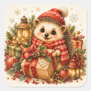 Cute Christmas Hedgehog Winter Holiday Gifts Square Sticker