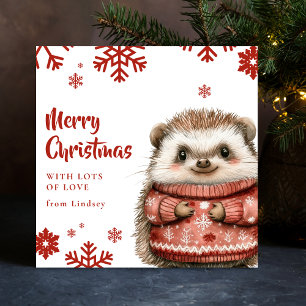 Cute Christmas Hedgehog with Cosy Sweater Holiday Card