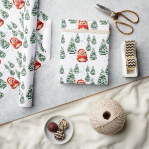 Cute Christmas Hedgehog with Santa Hat & Snowflake Wrapping Paper