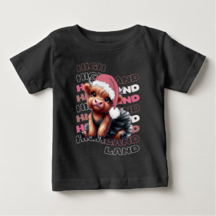 Cute Christmas Highland Cow Ballerina Baby T-Shirt