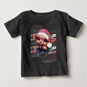 Cute Christmas Highland Cow Ballerina Baby T-Shirt