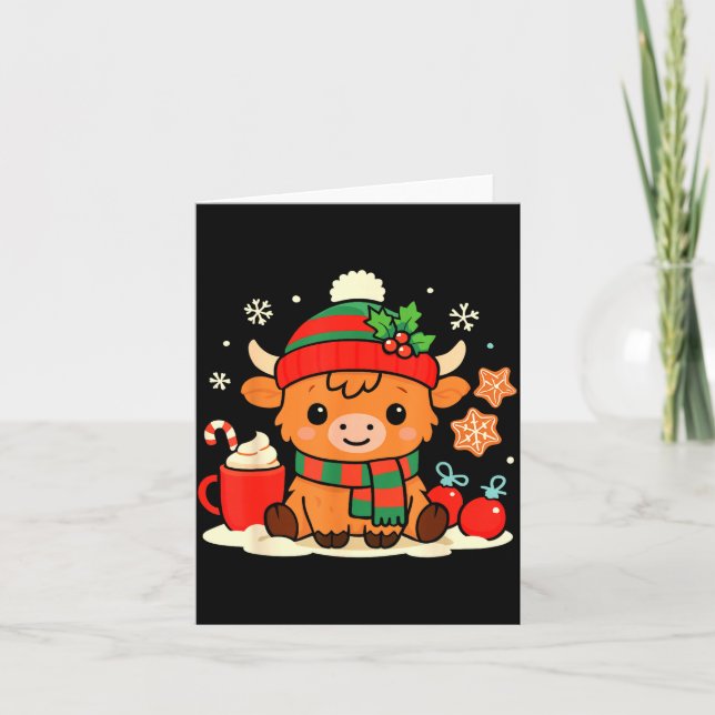 Cute Christmas Highland Cow Heifer Xmas Farm Anima Card (Front)