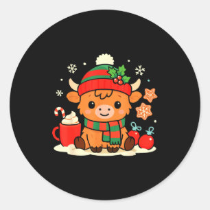 Cute Christmas Highland Cow Heifer Xmas Farm Anima Classic Round Sticker