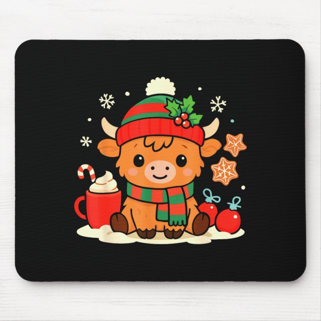 Cute Christmas Highland Cow Heifer Xmas Farm Anima Mouse Pad (Front)