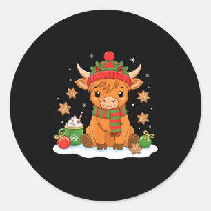 Cute Christmas Highland Cow Lover Xmas Women Farm  Classic Round Sticker