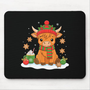 Cute Christmas Highland Cow Lover Xmas Women Farm  Mouse Pad