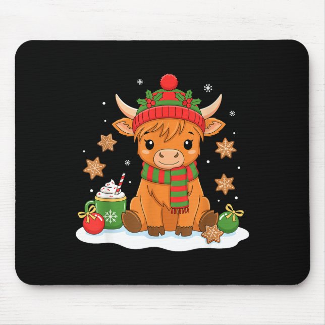 Cute Christmas Highland Cow Lover Xmas Women Farm  Mouse Pad (Front)