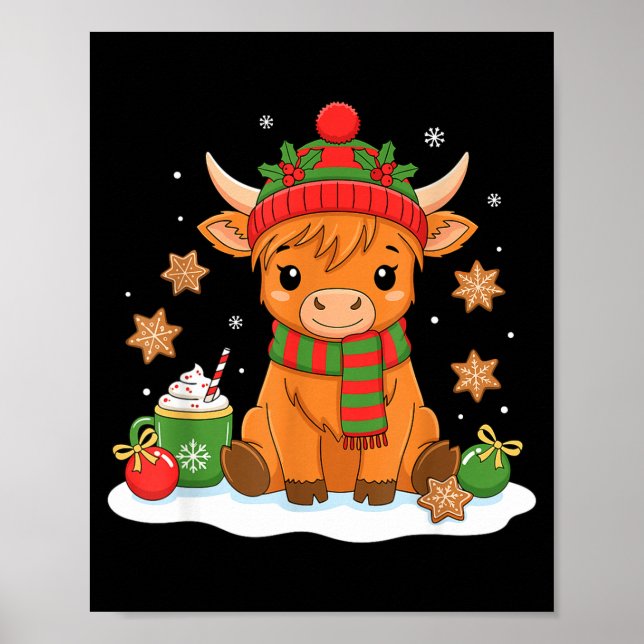 Cute Christmas Highland Cow Lover Xmas Women Farm  Poster (Front)