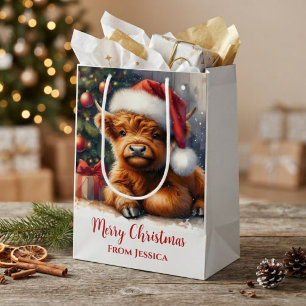 Cute Christmas Highland Cow Medium Gift Bag