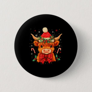 Cute Christmas Highland Cow Mooey Xmas Heifer Sant 6 Cm Round Badge