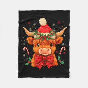 Cute Christmas Highland Cow Mooey Xmas Heifer Sant Fleece Blanket