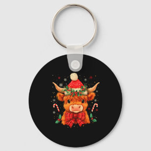 Cute Christmas Highland Cow Mooey Xmas Heifer Sant Key Ring
