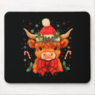 Cute Christmas Highland Cow Mooey Xmas Heifer Sant Mouse Pad