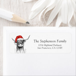 Cute Christmas Highland Cow Return Address Label