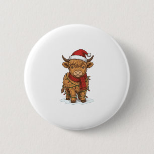 Cute Christmas Highland Cow Vintage Engraving Shir 6 Cm Round Badge
