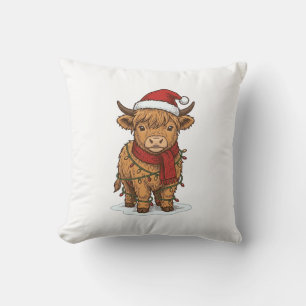 Cute Christmas Highland Cow Vintage Engraving Shir Cushion
