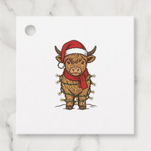 Cute Christmas Highland Cow Vintage Engraving Shir Favour Tags