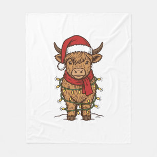 Cute Christmas Highland Cow Vintage Engraving Shir Fleece Blanket
