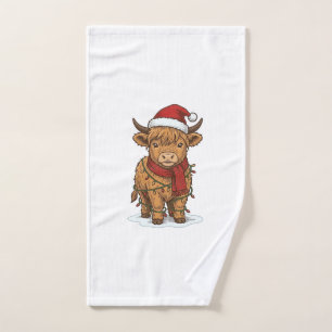 Cute Christmas Highland Cow Vintage Engraving Shir Hand Towel