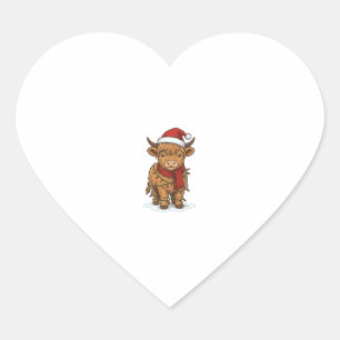 Cute Christmas Highland Cow Vintage Engraving Shir Heart Sticker