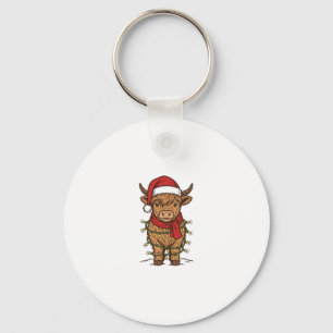 Cute Christmas Highland Cow Vintage Engraving Shir Key Ring