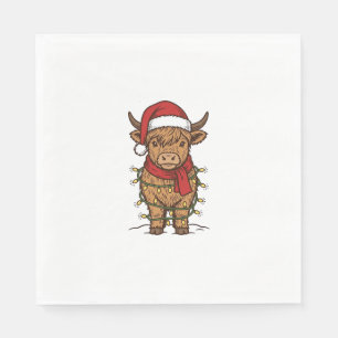 Cute Christmas Highland Cow Vintage Engraving Shir Napkin