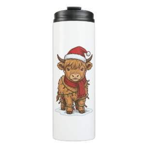 Cute Christmas Highland Cow Vintage Engraving Shir Thermal Tumbler