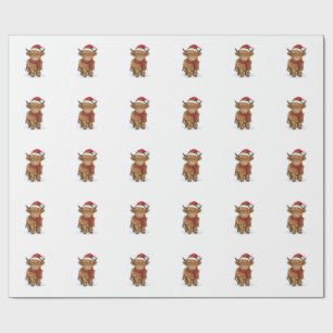 Cute Christmas Highland Cow Vintage Engraving Shir Wrapping Paper