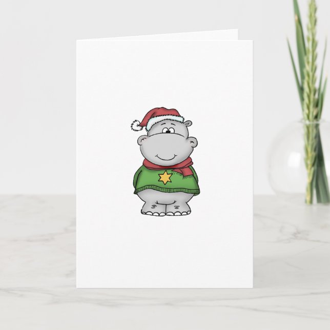 Cute Christmas Hippo Design Holiday Card (Front)