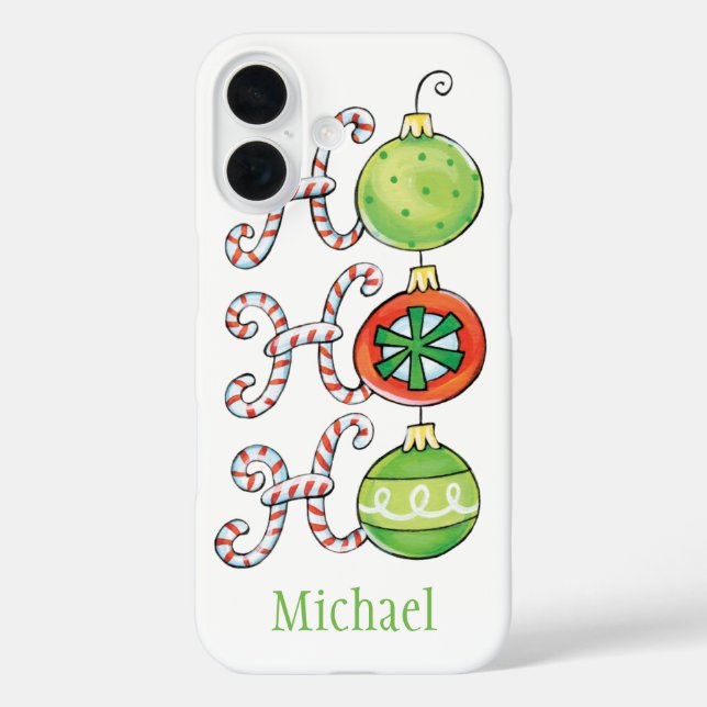 Cute Christmas Ho Ho Ho, Candy Canes Ornaments Case-Mate iPhone Case (Back)