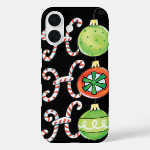 Cute Christmas Ho Ho Ho, Candy Canes Ornaments iPhone 16 Case