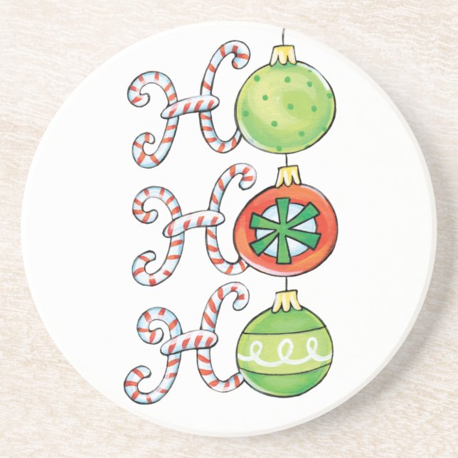 Cute Christmas Ho Ho Ho, Candy Canes Ornaments Coaster (Front)