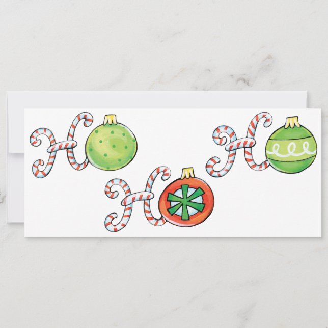 Cute Christmas Ho Ho Ho, Candy Canes Ornaments Invitation (Front)