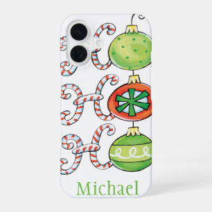 Cute Christmas Ho Ho Ho, Candy Canes Ornaments iPhone 16 Case