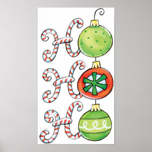 Cute Christmas Ho Ho Ho, Candy Canes Ornaments Poster