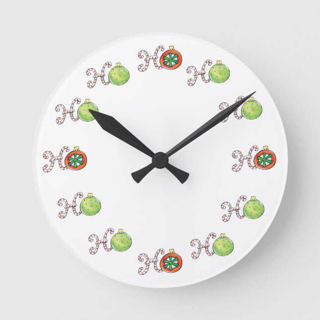 Cute Christmas Ho Ho Ho, Candy Canes Ornaments Round Clock (Front)