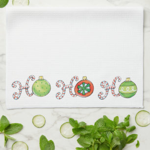Cute Christmas Ho Ho Ho, Candy Canes Ornaments Tea Towel