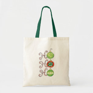Cute Christmas Ho Ho Ho, Candy Canes Ornaments Tote Bag