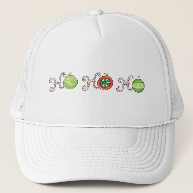 Cute Christmas Ho Ho Ho, Candy Canes Ornaments Trucker Hat (Front)
