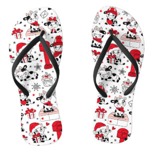 Cute Christmas Holiday Cows Farm Modern Pattern Thongs