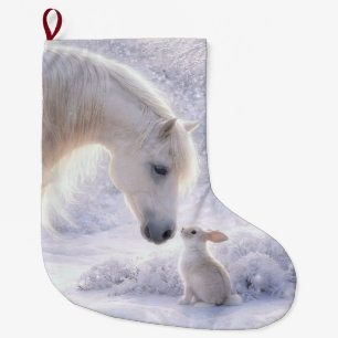 Cute Christmas Holiday Horse and Bunny Large Christmas Stocking
