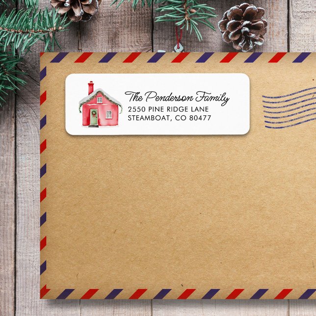 Cute Christmas Holiday House Custom Return Address Label (Creator Uploaded)