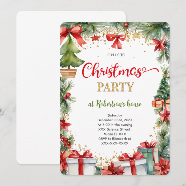 Cute Christmas Holiday Party Invitation (Front/Back)