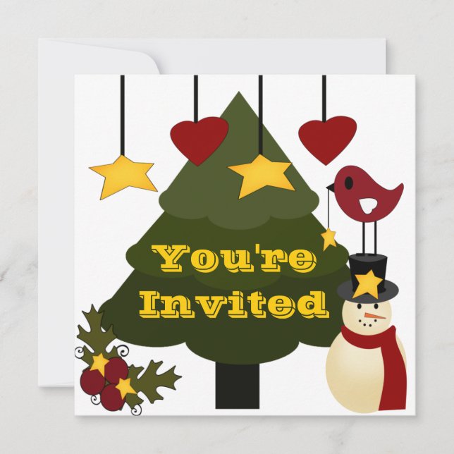 Cute Christmas Holiday Party Invitation Template (Front)