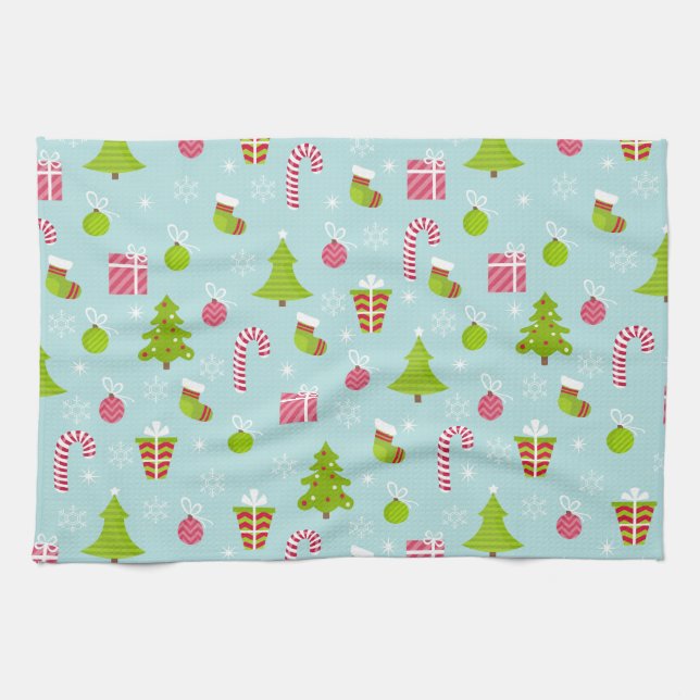 Cute Christmas Holiday Pattern Tea Towel (Horizontal)