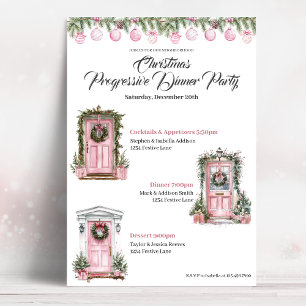 Cute Christmas Holiday Progressive Dinner Pink Invitation
