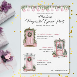 Cute Christmas Holiday Progressive Dinner Pink Invitation